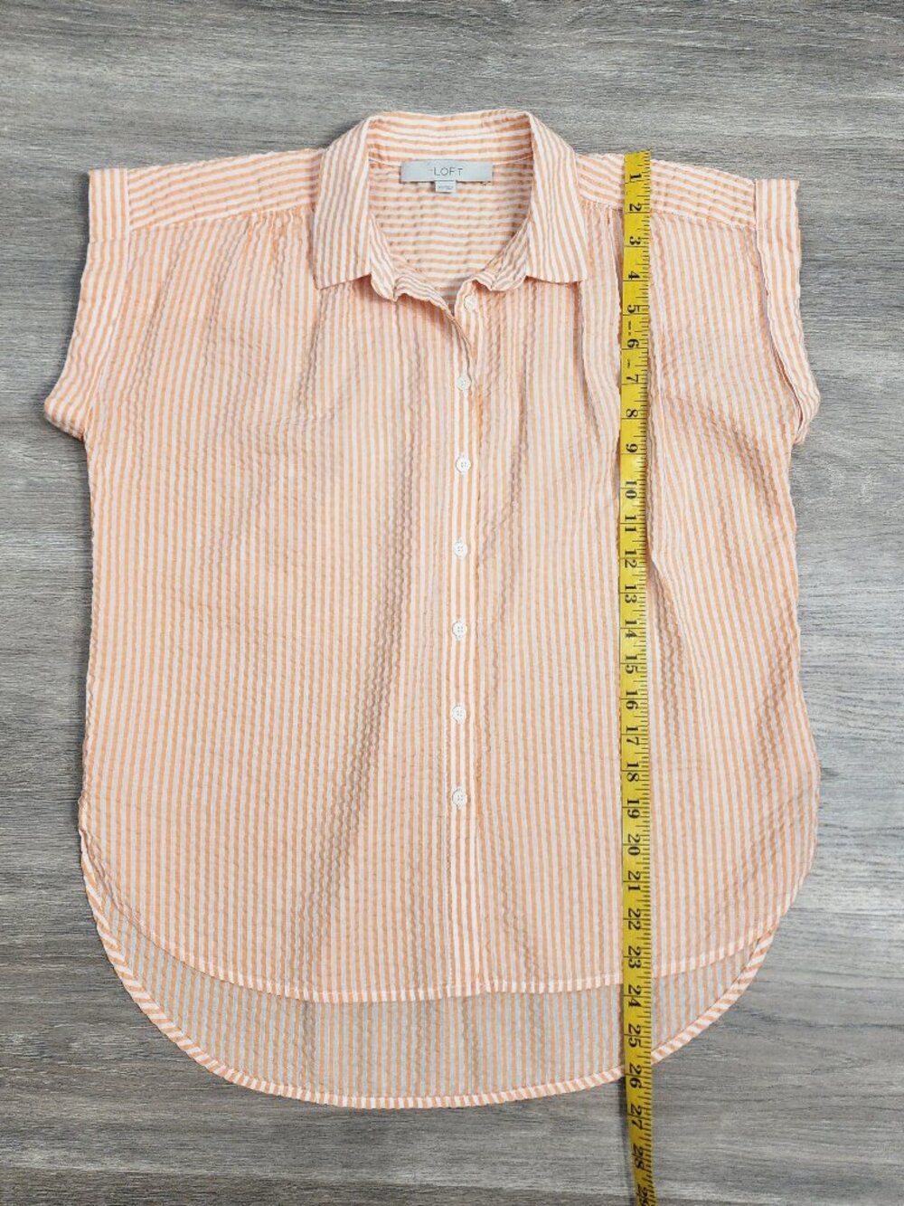 LOFT Orange White Striped Seersucker Button Down Shirt Womens XS Sleeveless High